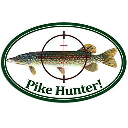 Oval Pike Hunter Fishing Sticker Decal (fish fishing decal) 3 x 5 (Best Pike Fishing In New York)