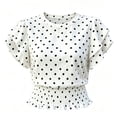 thumbnail image 4 of ClodeEU Women's Polka Dot Round Neck Ruffle Short Sleeve Peplum Crop Blouse,Casual Summer Flowy Waist Shirred Top White,Women's Plus L, 4 of 5