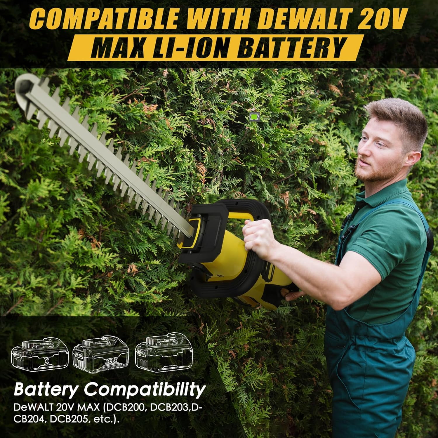 20-Inch Cordless Hedge Trimmer Compatible with DeWalt 20V Battery, Electric Dual-Action Blade for Garden Maintenance