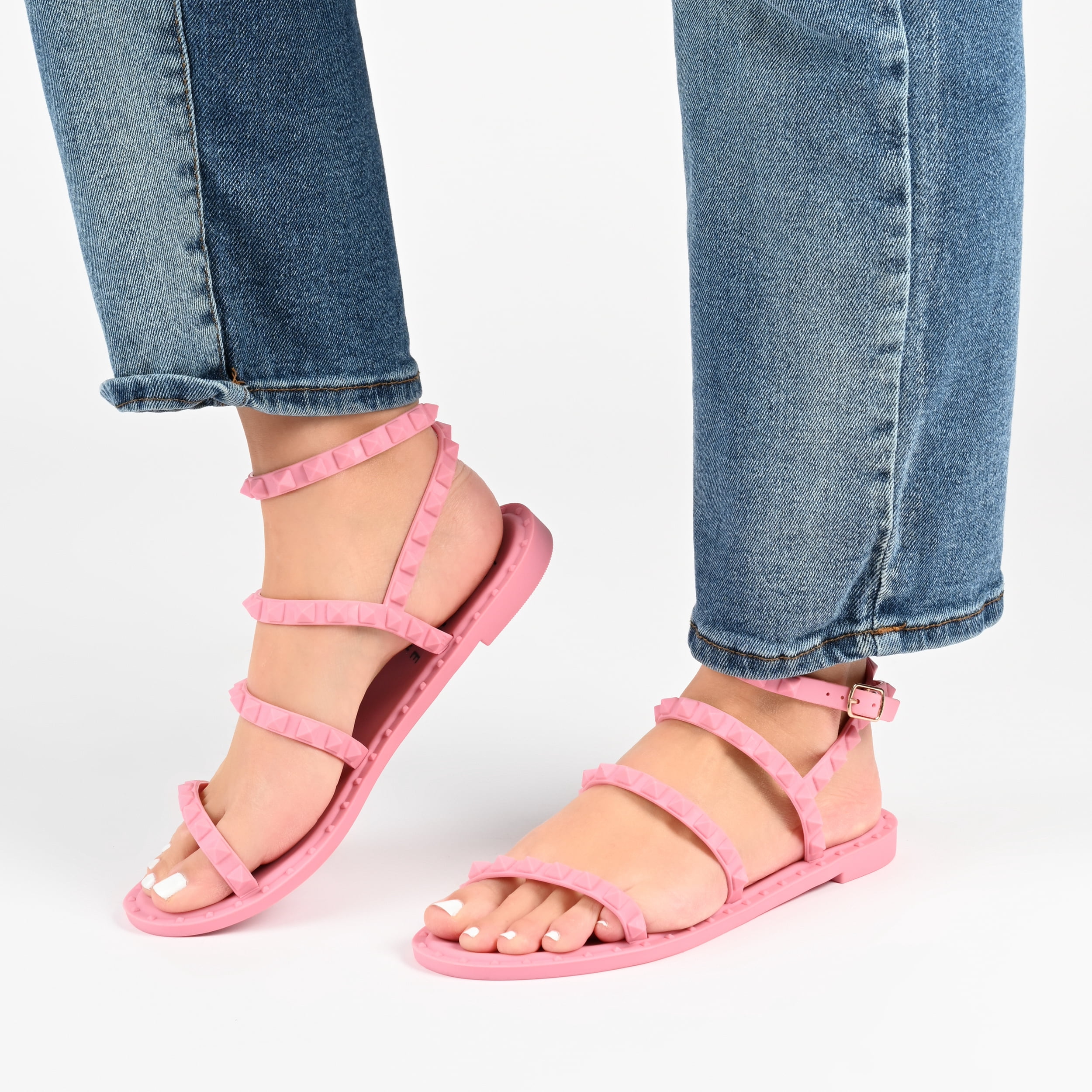 Journee Collection Womens Saphira Multi Strap Studded Jelly Sandal