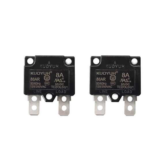 Genuine KUOYUH Circuit Breaker Thermal Overload 88 Series 3-30A Quick Connect Terminals 32VDC 125/250VAC 50/60Hz Auto-Reset 2-Pack (8A)