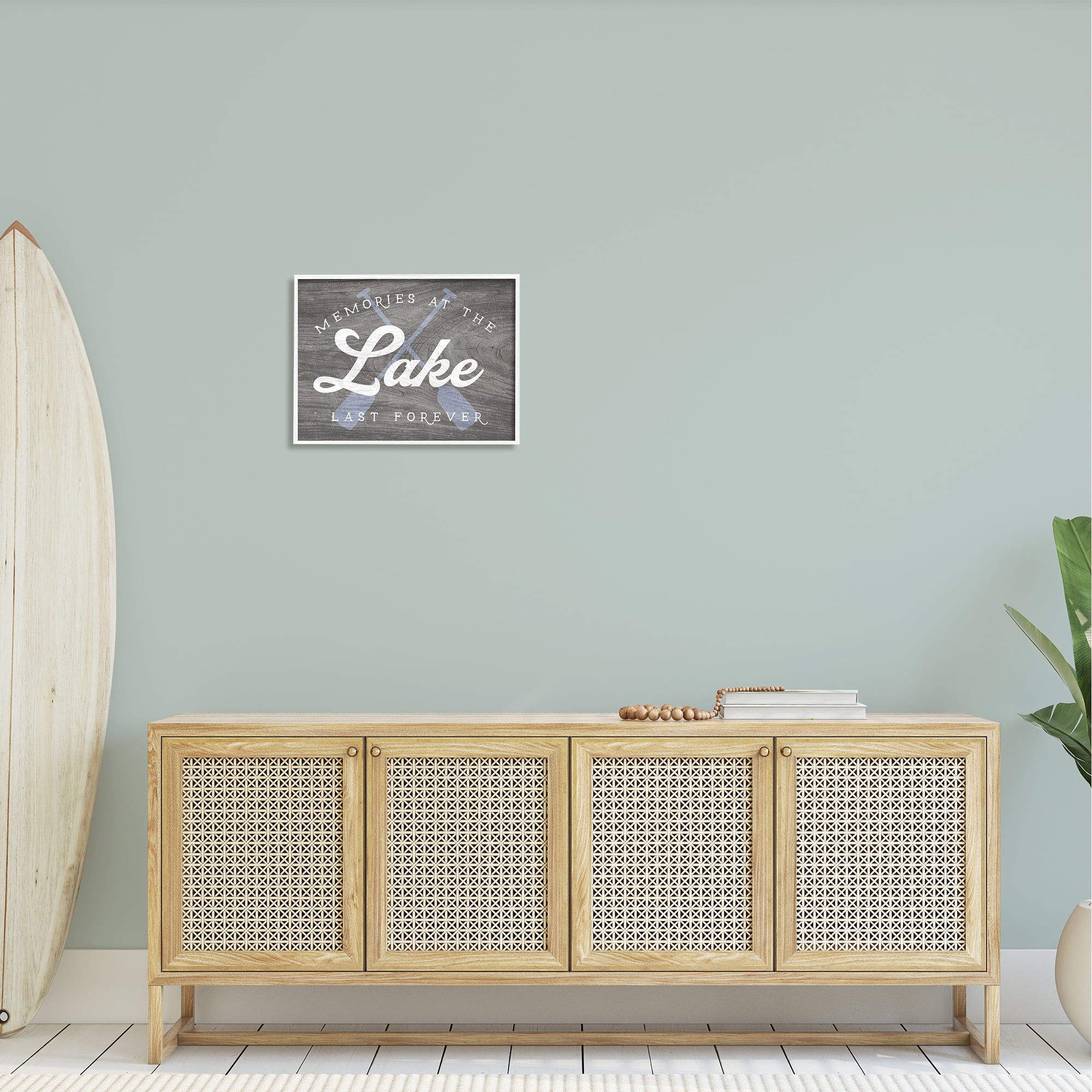 Stupell Industries Memories at Lake Phrase Rustic Boat Ores Motif Framed Wall Art, 20 x 16, Design by Lil' Rue