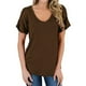 thumbnail image 2 of Camiseta de mujer con cuello en V, manga corta, bolsillo, blusa, top casual de verano, marrón, M kenally  AP001345-17, 2 of 4