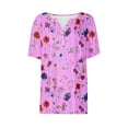 thumbnail image 4 of Taylonsss Summer Tops For Women Vacation Trendy V Neck Short Sleeve Shirts Casual Loose Spring Vintage Floral Print Comfy Tunic Clothes, 4 of 5