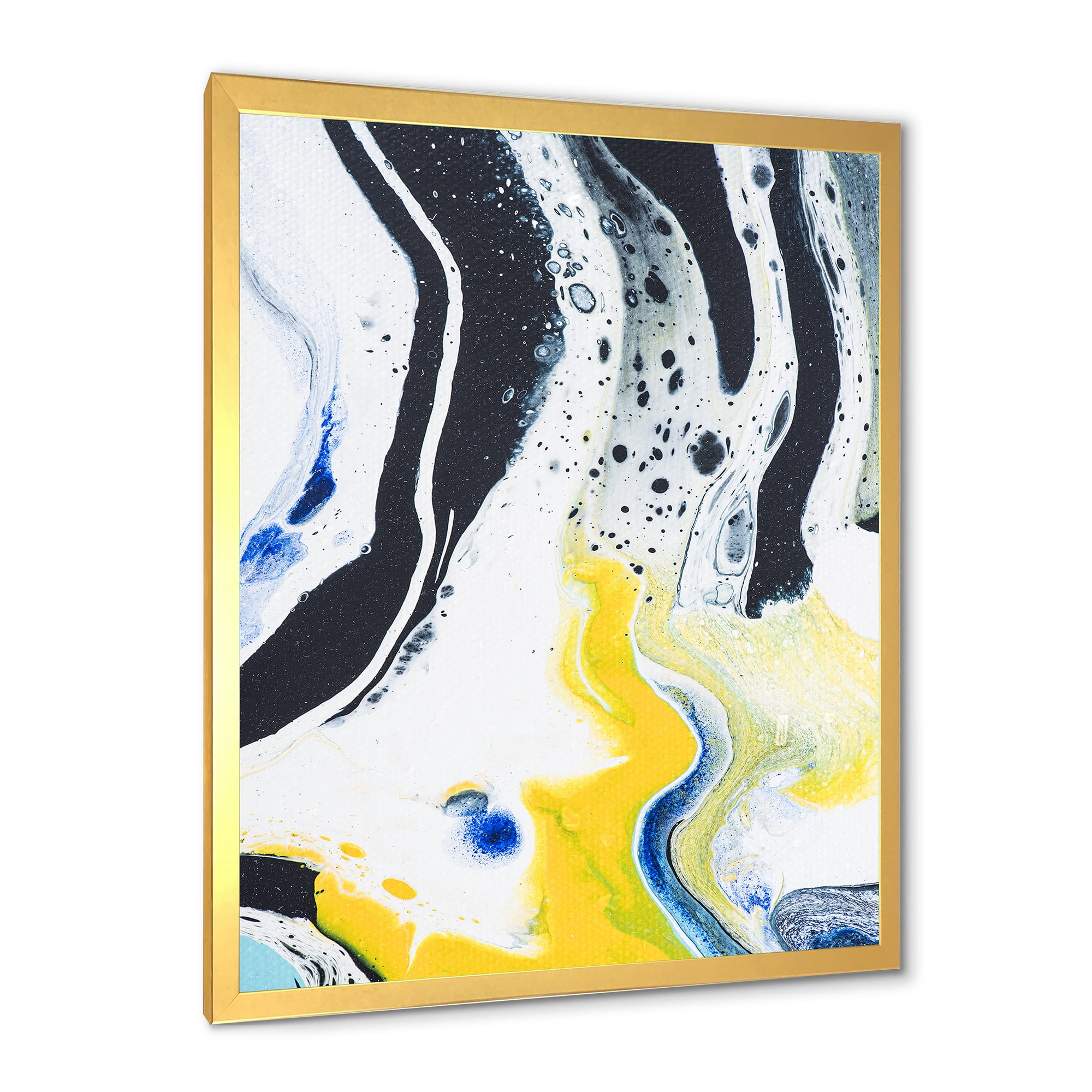 Designart 'Abstract Marble Composition In Blue and Yellow IV' Modern Framed Art Print