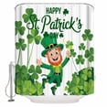 thumbnail image 2 of St. Patrick's Day Shower Curtain, 48" x 72", Cute Funny Cartoon Green Elf Lucky Shamrock Waterproof Bathroom Curtain Washable Shower Curtain Set with 12 Hooks, 2 of 6