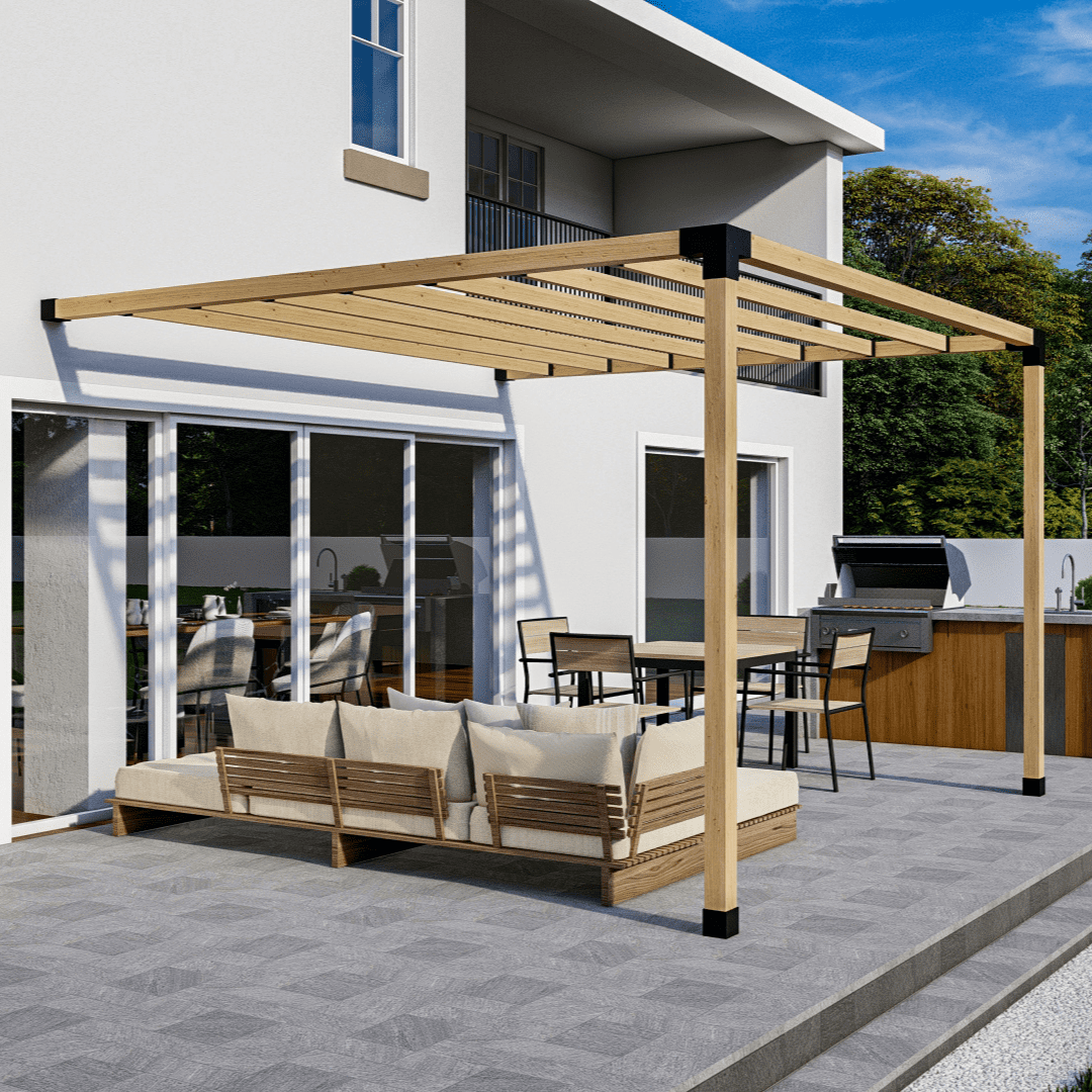 Nadenkend punt begaan Attached Pergola Kit for 4x4" Wood Posts (Any Size Up to 12' x 12') - With  Inline Roof Rafters (Medium Spacing) - Walmart.com
