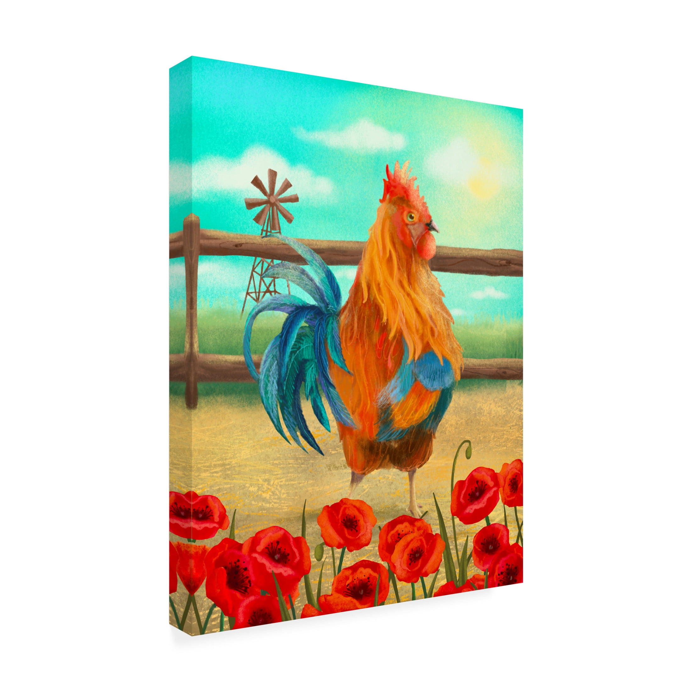 Canvas Wall Art - Christine Rotolo 'Rooster with Poppies' Wall Art for Living Room, Bedroom, or Office Décor by Trademark Fine Art - 24 x 32 Inches