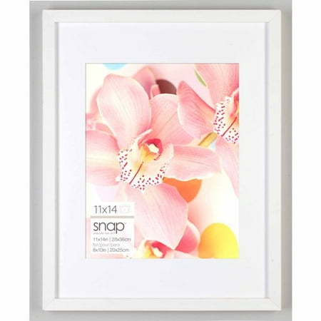 Snap 11x14 White Wood Wall Frame with Single White Mat For 8x10