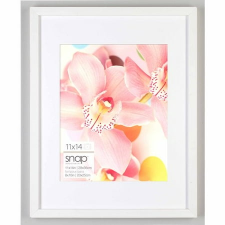 Snap 11x14 White Wood Wall Frame with Single White Mat For 8x10 Image