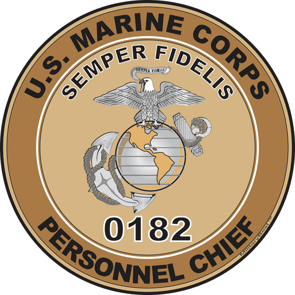 U.S.M.C. MOS 0182 Personnel Chief Decal 3.8" - Desert Tan