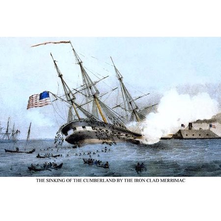 The Sinking of the Cumberland at the Battle of Hampton Roads, Virginia- Fine Art Canvas Print (20" x 30")