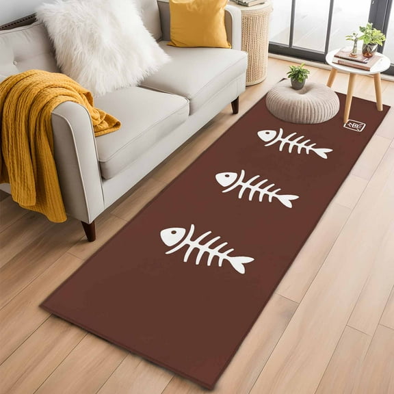 Japanese Fish Kitchen Runner Rug 2x6 Washable Runners for Hallway Non Slip Abstract Cartoon Brown Large Area Rug Indoor Floor Carpet for Bathroom Laundry Entryway Bedroom Living Room