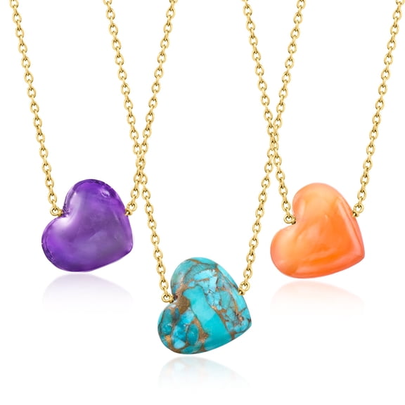 Ross-Simons Puffy Birthstone Heart Necklace in 18kt Gold Over Sterling, Women's, Adult