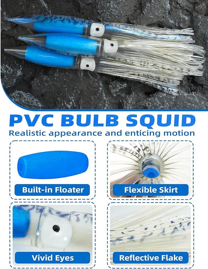 BLUEWING Daisy Chain Big Game Daisy Bird Bulb Squid Trolling Bird Tuna Lures Fishing Teasers for Marlin Sailfish Fishing Crystal Blue