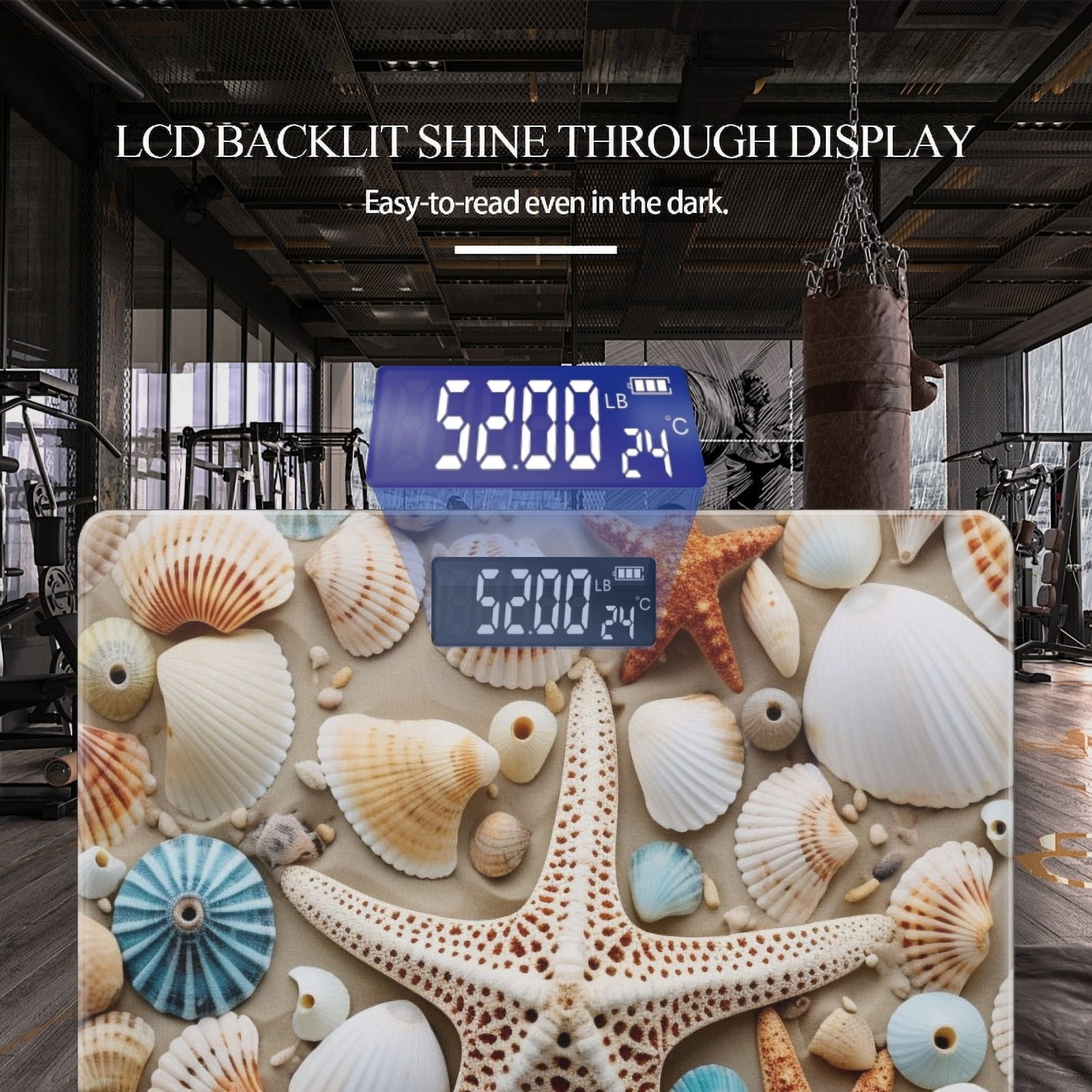 High Precision Body Weight Scale Smart Bathroom Scales with Large LCD Display(400lbs),Decorative for Bedroom-Various Seashells And Starfish Scattered On The Beach