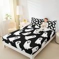 thumbnail image 4 of Manfei Black White Ghost Queen Sheet Sets, Happy Halloween Flat Sheet, Gothic Cartoon Theme Queen Fitted Sheet, Breathable Home Decor, 4pcs, 4 of 7