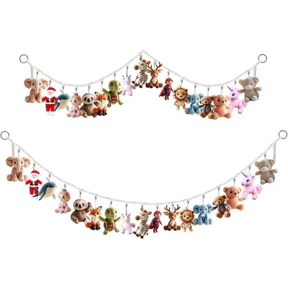 2 Pcs Cotton Hanging Storage Chains for Stuffed Animal, Each Boho Display Chain Comes with 20 Metal Clips, Hanging Storage Organizer for Wall or Corner Nursery playroom