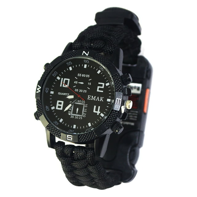 Al Aire Libre Aleación Supervivencia Portátil Led Antorcha De Emergencia Luz Cuerda Brújula Silbato Reloj Cuerda Banda Reloj Usb Recargable Reloj Resistente A Ataques Pesados Guardurnaity OD009761-01