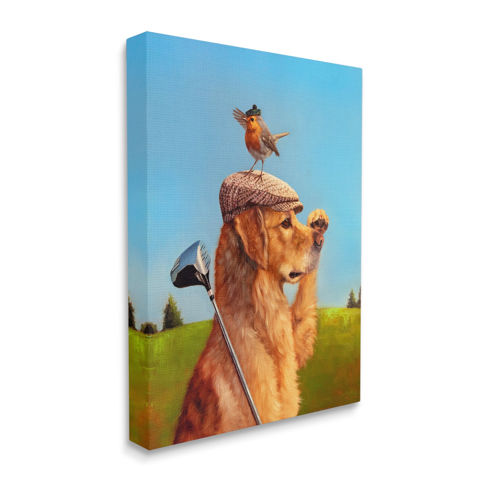 Stupell Industries Bird & Dog Golfing Animals & Insects Painting Gallery Wrapped Canvas Art Print Wall Art, 36 x 48