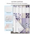 thumbnail image 4 of No Hook Shower Curtain with Snap-in Liner, Spring Floral Waterproof Fabric Bathroom Curtains, Dark Purple Flowers Patchwork Grid Bohemia Bath Curtains & Mesh Top Window Stall 48"x72", 4 of 9