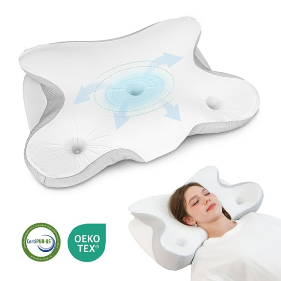 Blinddarm Cervical Neck Pillow for Pain Relief, Ergonomic Memory Foam Pillow Cooling Orthopedic Bed Pillows for Side Back Stomach Sleeper Sleepers, 1 Pack