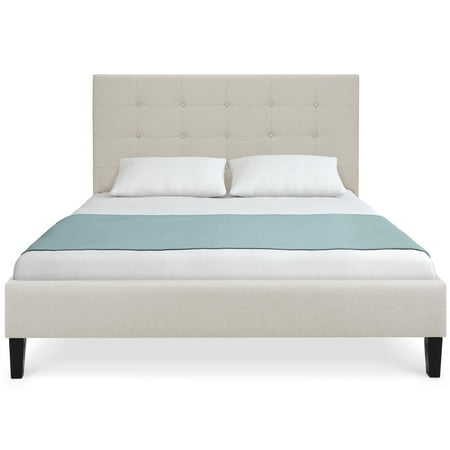 upholstered queen cream bed button slat tufted headboard platform choice frame support wood