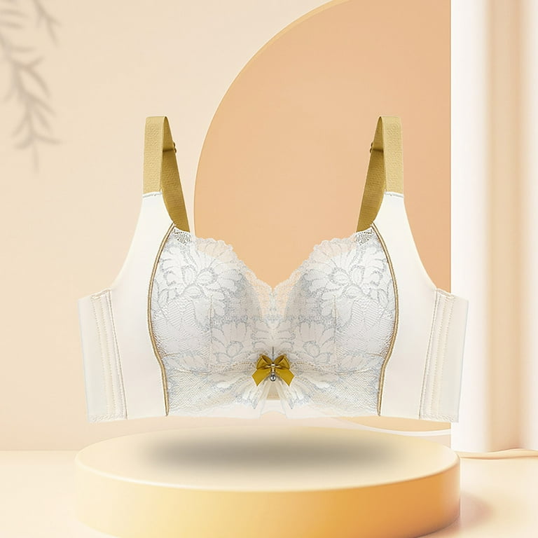 QUYUON Cute Bras Women Thin Lingerie Large Breasts That Appear Small  Gathered Large Size Bra Without Underwire Breathable Workout Bras White L 