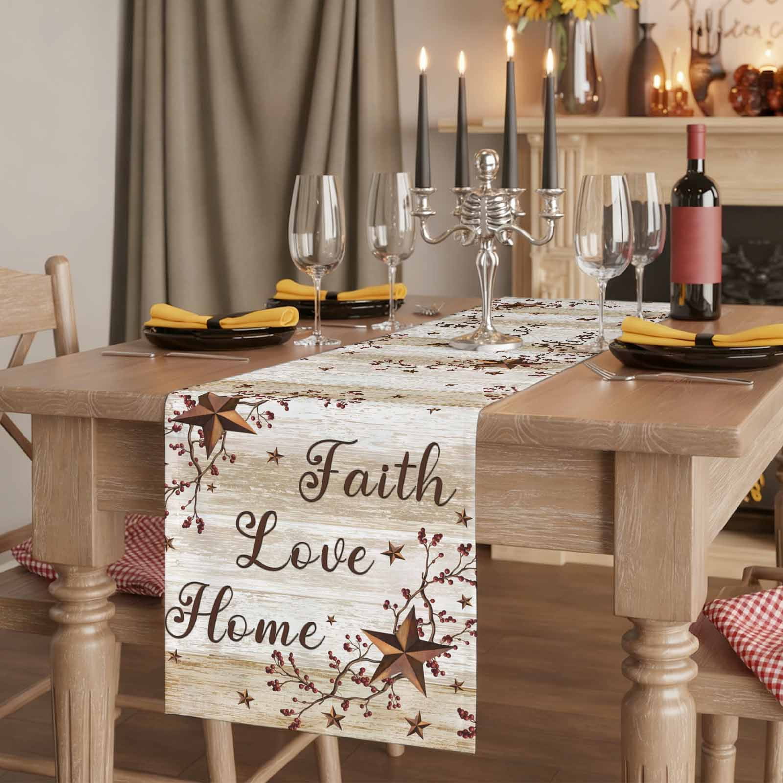Texas Star Brown Cotton Linen Table Runner for Dining Kitchen, Farmhouse Retro Branches Wooden Grain Wedding Outdoor Party Tablerunners, Dresser Scarf Coffee Tablecloth Runners 13x48 Inches