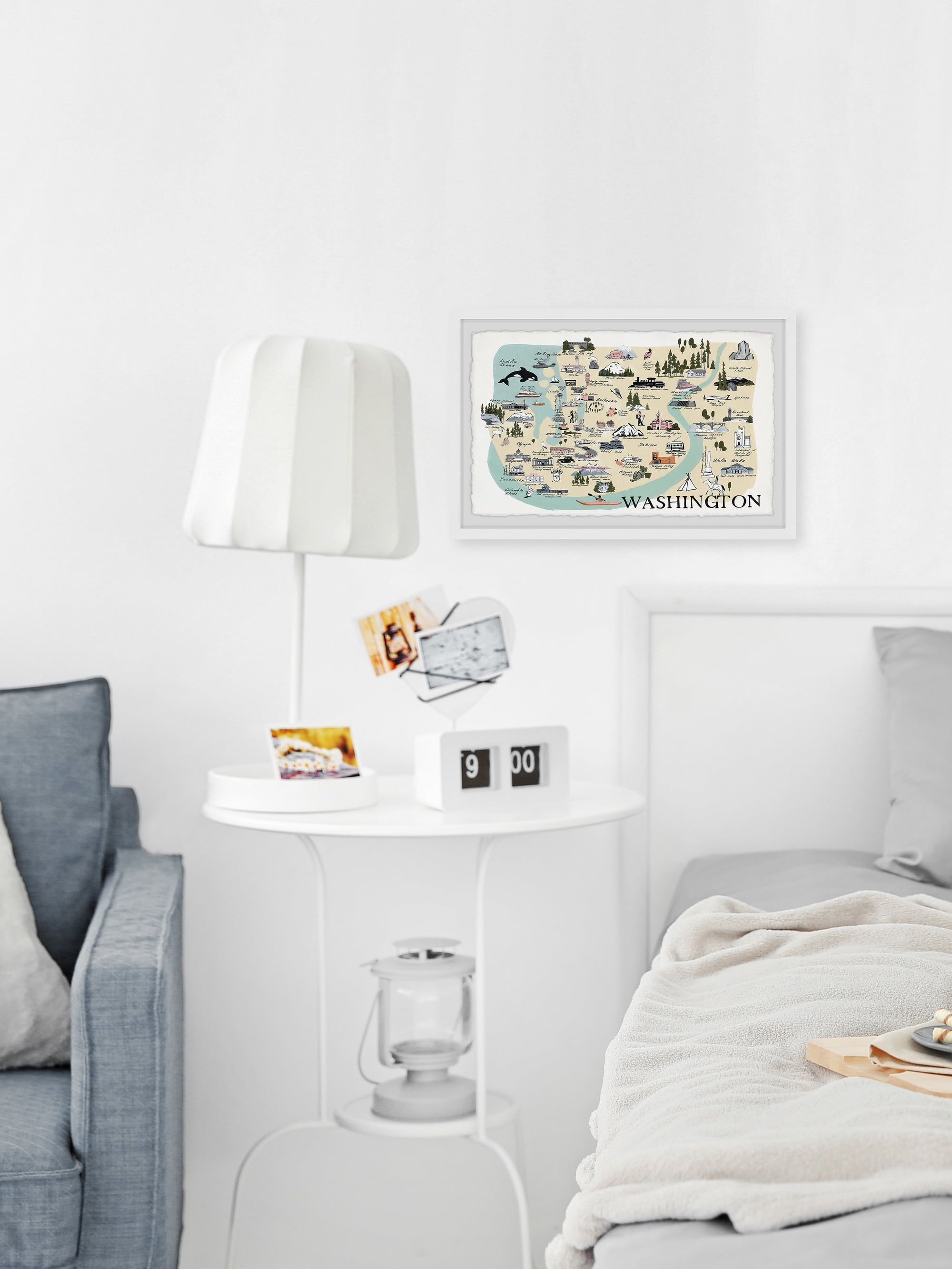 Marmont Hill Illustrated Map of Washington Framed Wall Art, 12" x 18"