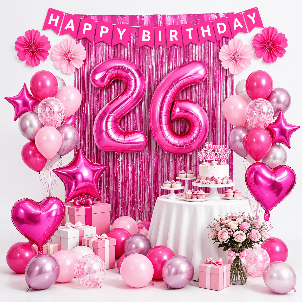Hot Pink 26th Birthday Party Decoration Kit All-In-One Celebration Supplies