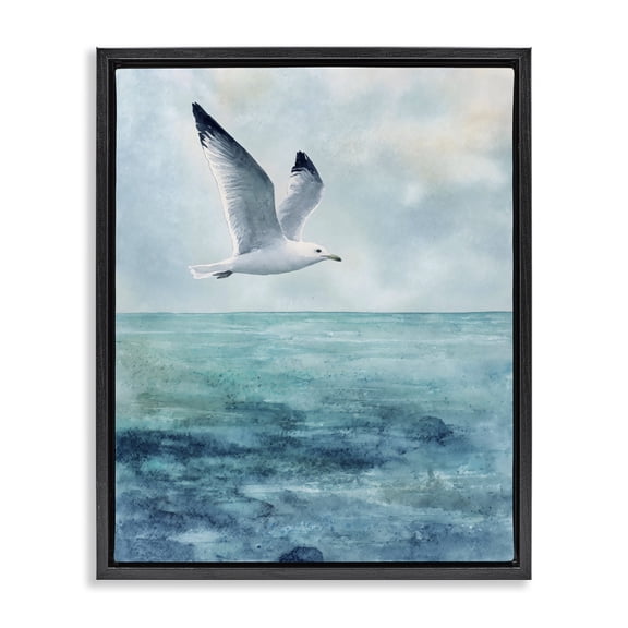 Stupell Industries Seagull With Black Tips Black Framed Floater Canvas Wall Art, design by Franklyn Gregory