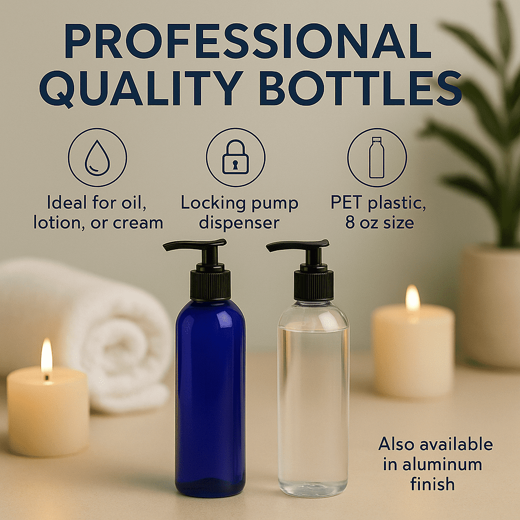 Royal Massage 8oz Bullet Round Massage Oil/Lotion/Liquid Bottle with Saddle Pump (Amber, 12)