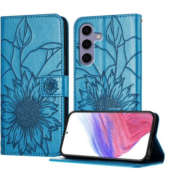 Dteck Magnetic Wallet Case for Samsung Galaxy A07,Flower Pattern Leather Case Built-in Card Slots Shockproof Kickstand Cover for Samsung Galaxy A07,Blue