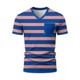 thumbnail image 6 of Men’s V Neck Short Sleeve T Shirt with Chest Pocket Diagonal Wide Stripe Print Casual Regular Fit Top Royal Blue XL, 6 of 8