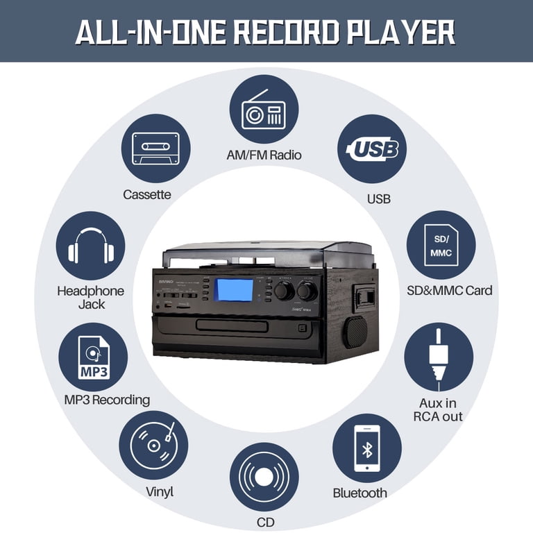 ORCC 10-in-1 Bluetooth Record Player with USB/SD Recording photo 2