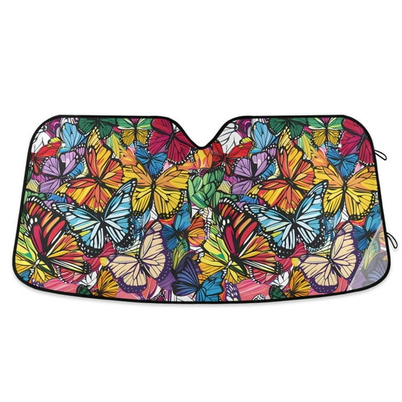 Abstract Colorful Butterflies Car Windshield Sun Shade Foldable Car Front Window Visor Heat and UV Protection 53x23.5