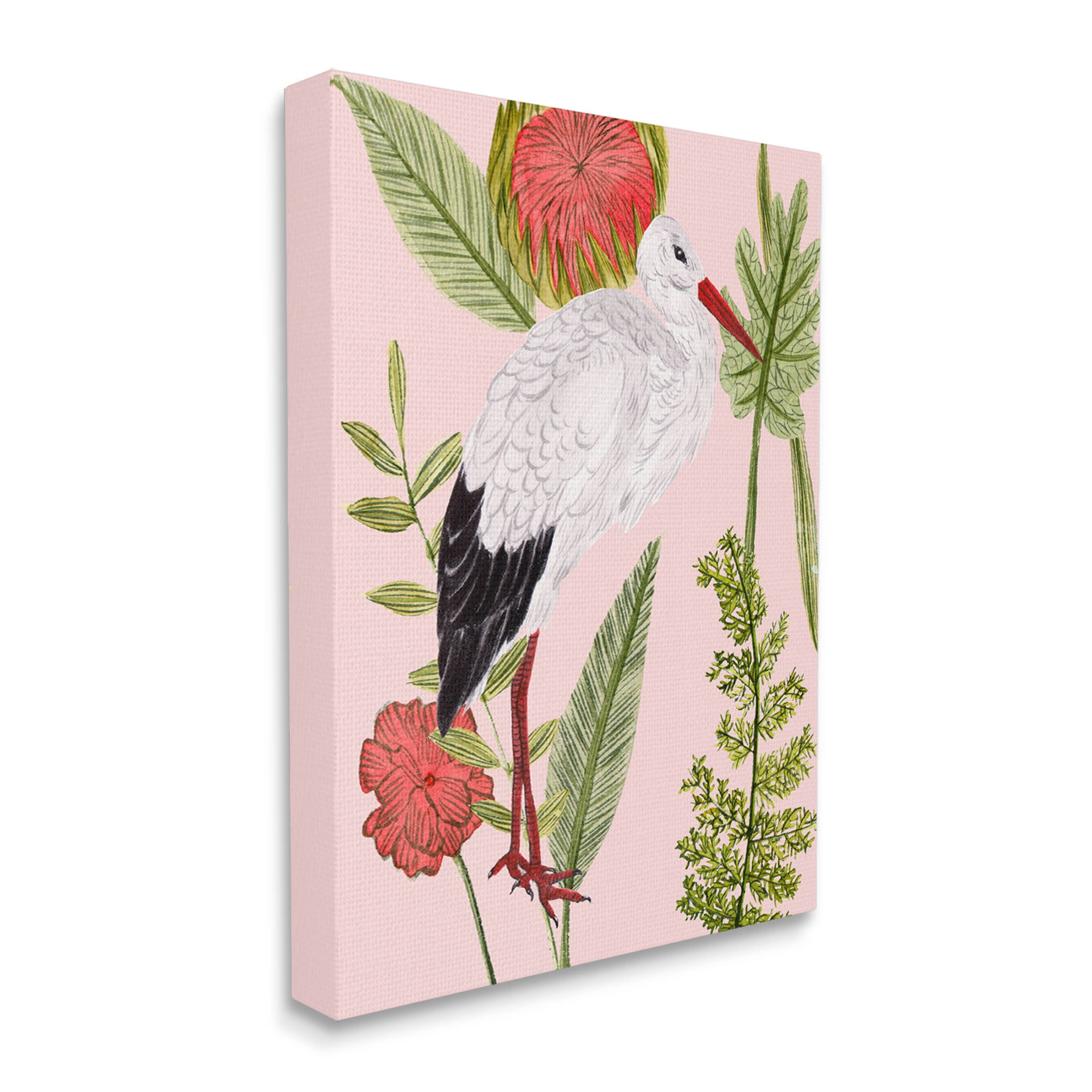 Stupell Industries Pink Varied Botanical Bird Graphic Art Gallery Wrapped Canvas Print Wall Art, Design by Melissa Wang