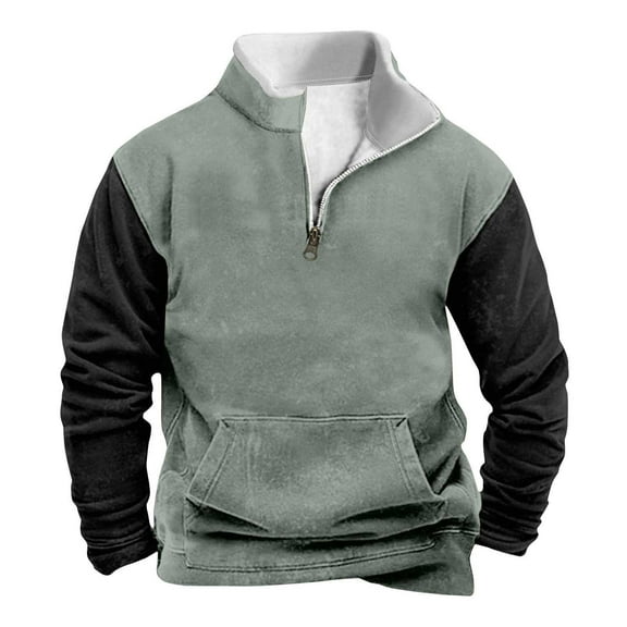 CQONEPT Men's Fleece Lined Sweatshirts Color Block 1/4 Zip Pullover Winter Fashion Clothes with Pockets Gray S