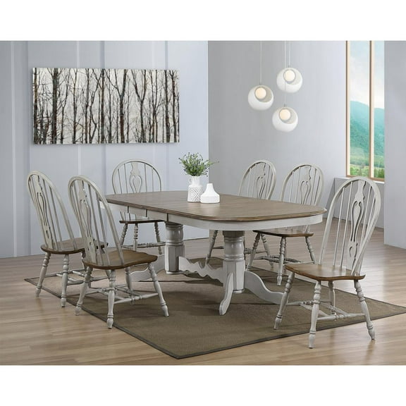 Sunset Trading Country Grove 7-Piece 96" Oval Extendable Wood Dining Set in Gray