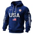thumbnail image 5 of IWRICH USA Flag Sweatsuit for Men Plus Size Long Sleeve Hoodies Elastic Waist Drawstring Sweatpants 2 Piece Workout Tracksuits Blue M, 5 of 5