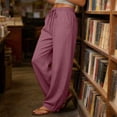 thumbnail image 6 of UAMVSH Women's Plus Size Linen Pants with Pockets Comfy Drawstring Elastic Waist Pants Breathable Casual Pleated Wide Leg Trousers, 6 of 6