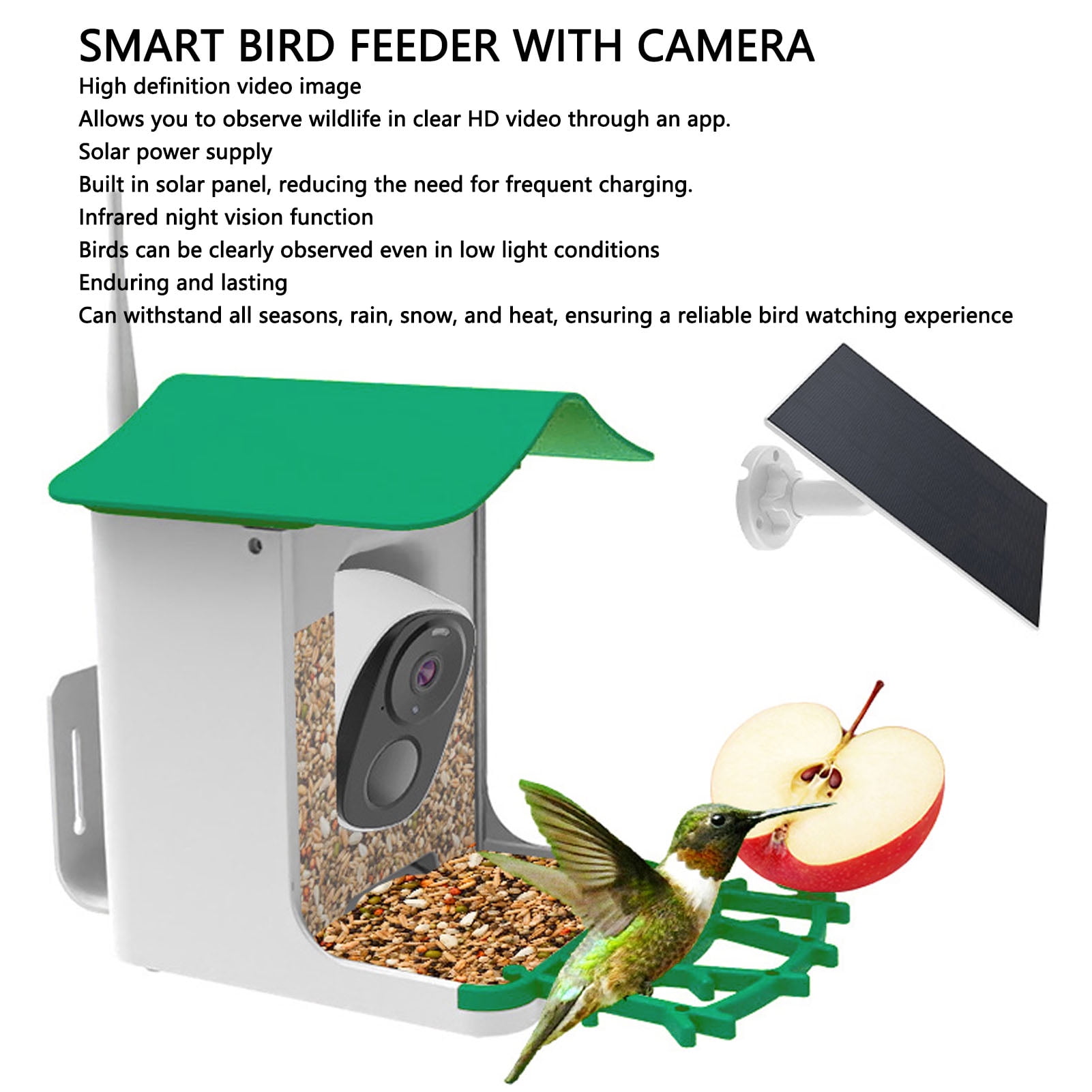 Smart Bird Feeder with Camera Solar Panel HD Video Birds House Weatherproof for Effortless Bird Watching