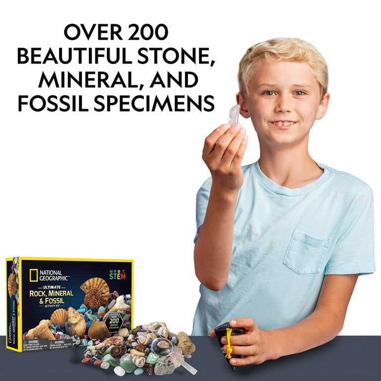 NATIONAL GEOGRAPHIC Kit Roche Volcanique Et Fossiles Enfant – 300 Pièces Avec Géodes, Vrais Fossiles, Quartz Rose, Jaspe, Aventurine – Science Et Collection Ultime