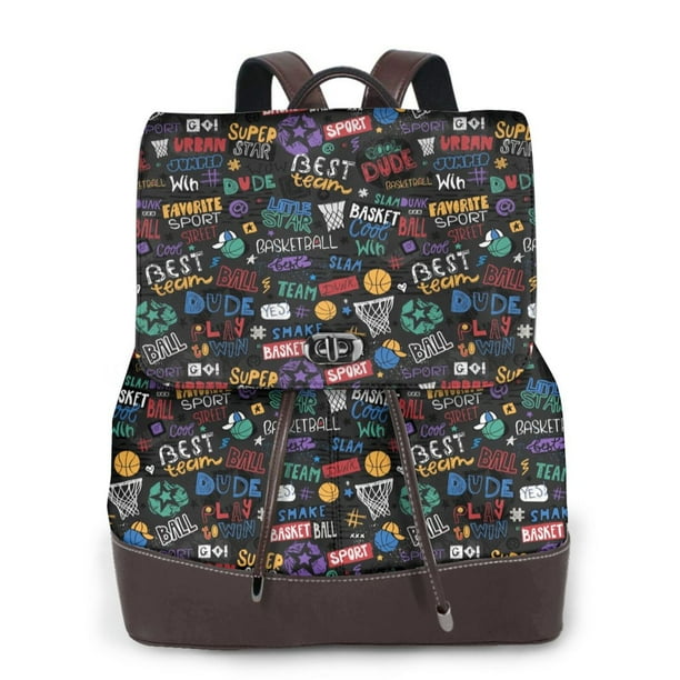 Balery Basketball Mochila de Cuero para Mujeres, Gran Capacidad, Bolsa de Viaje Multifuncional, Mochila de Cuero y Bolsa de Hombro para Mujeres