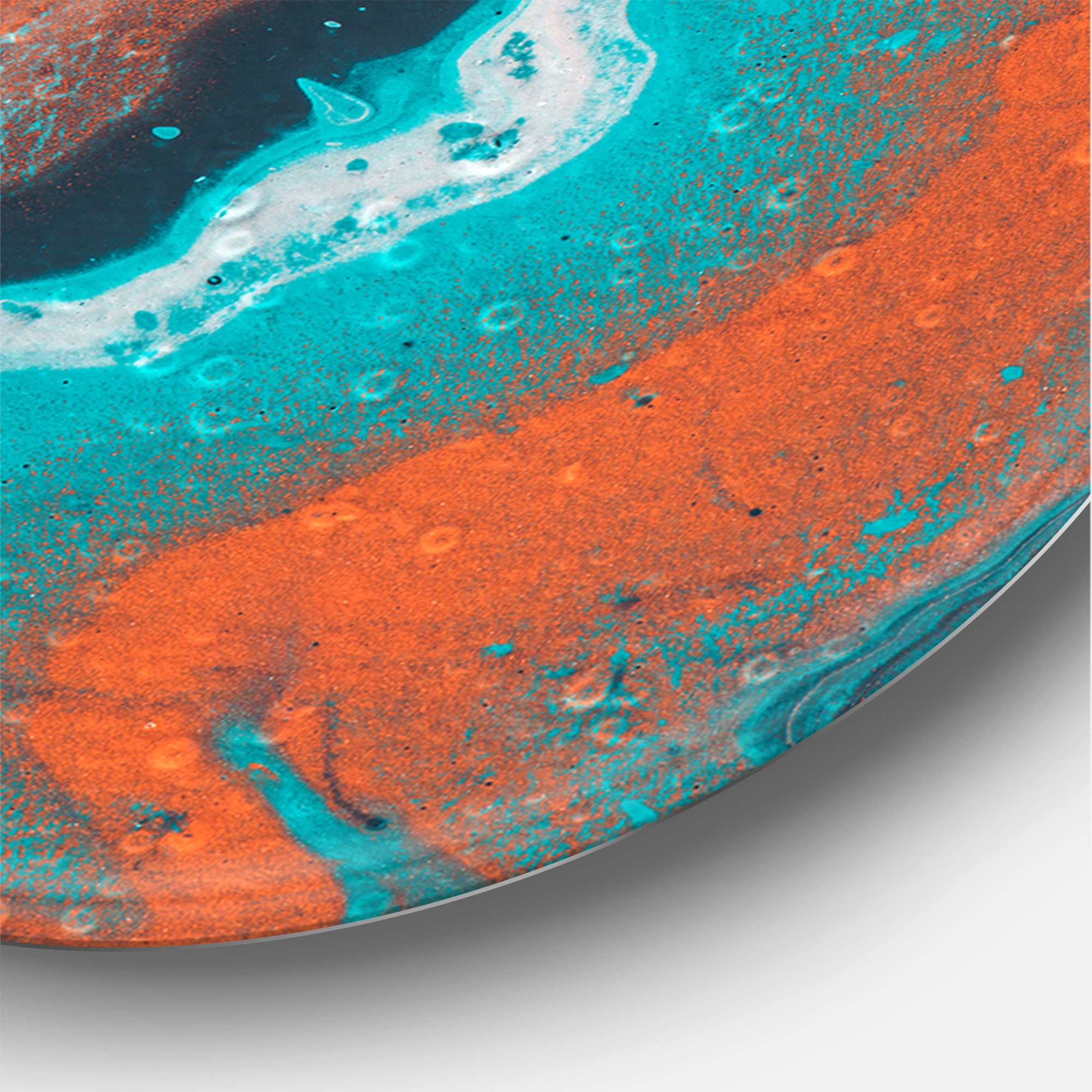Designart 'Abstract Marble Composition In Orange and Blue I' Modern Circle Metal Wall Art 36x36 - Disc of 36