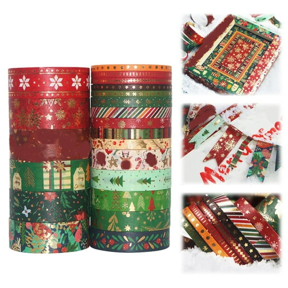 Clearance Adhesive Tape under $10,21 Christmas Gold Foil Washi Tape Holiday Decor With Snowflake Deer Tree Designs Adhesive Tape For DIY Crafts Wrapping