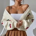 thumbnail image 6 of Karight Women's Cherry Cropped Cardigan Sweaters Open Front Long Sleeve Cute Chunky Knit Short Cardigan Trendy, 6 of 9