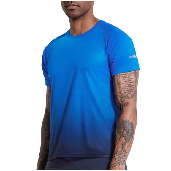 Running Shirts For Men Gradient Short Sleeve Crew Neck Athletic Workout Tops Quick Dry Summer Gym Shirt For Outdoor Training Fitness Travel And Daily Wear