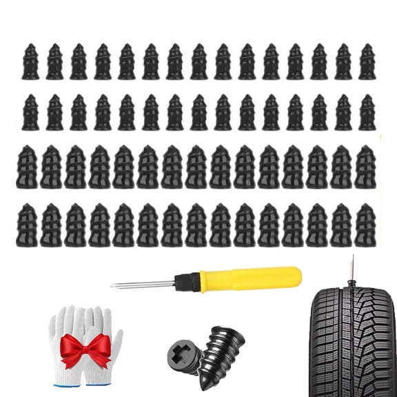 60PCS Tire Repair Rubber Nails Kit with 2 Sizes, Tire Fix Rubber Nail Kit, 2025 New Screw in Tire Repair Plugs, Tire Repair Tools for Car, Motorcycle, Truck